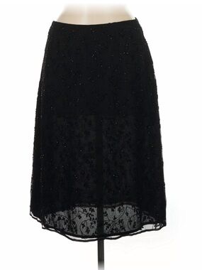 100% Silk Kate Hill Black Beaded Lace Midi Skirt